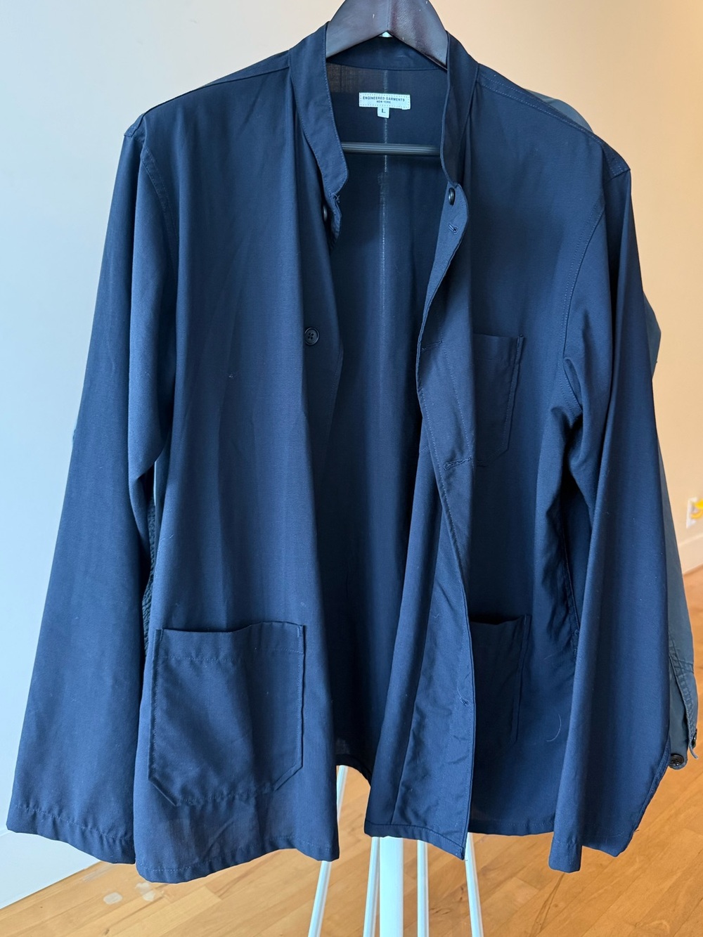 Engineered Garments Nehru Jacket Dark Navy High Count Cotton Lightweight